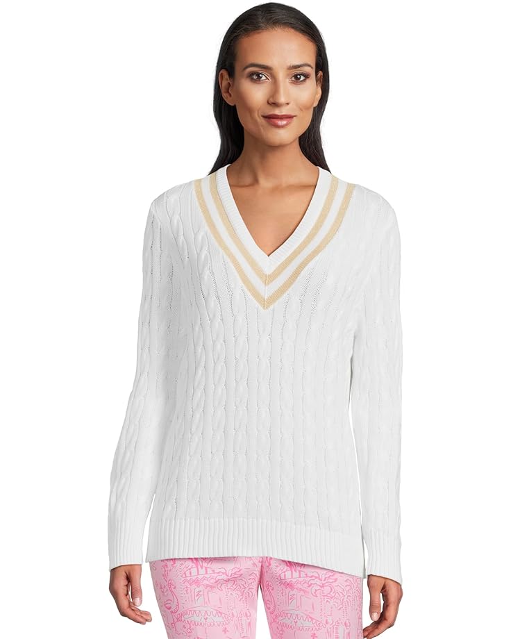 

Свитер Lilly Pulitzer Brockton Sweater, цвет Resort White X Wicker Tan Metallic Tipping