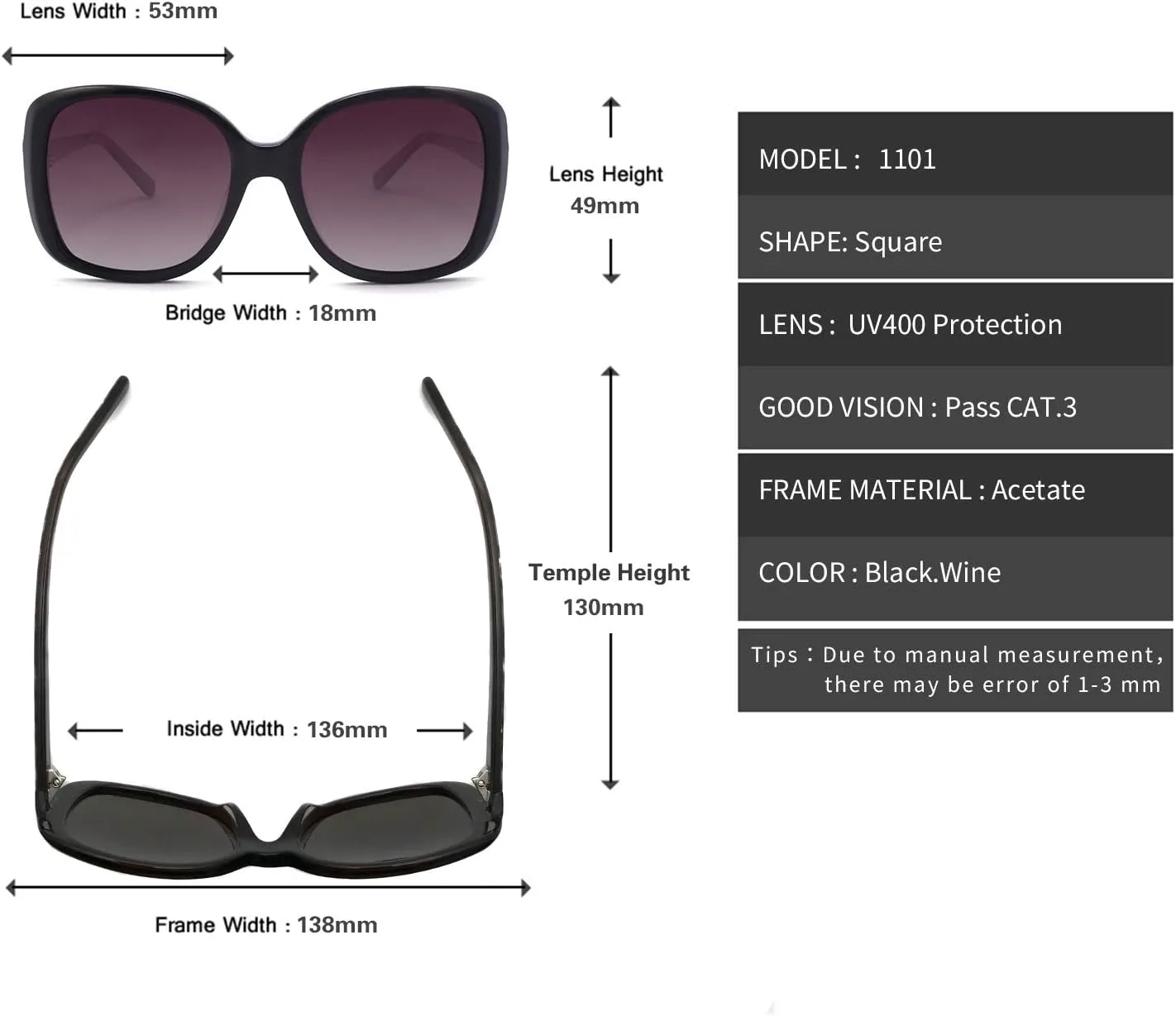 

Ретро-солнцезащитные очки квадратной формы для женщин, модные поляризованные солнцезащитные очки, защита от УФ-излучения, толстая оправа SunCristal, Black/Wine