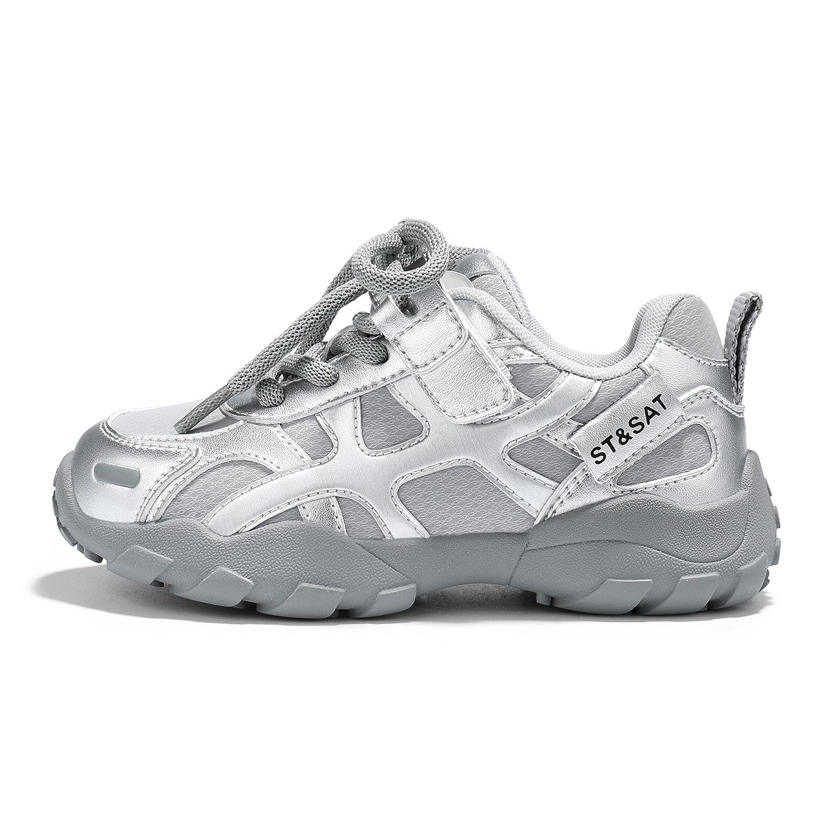 

Амортизирующие, износостойкие, дышащие, низкие, детские, повседневные кроссовки для детей ST&SAT KIDS, серебряный
