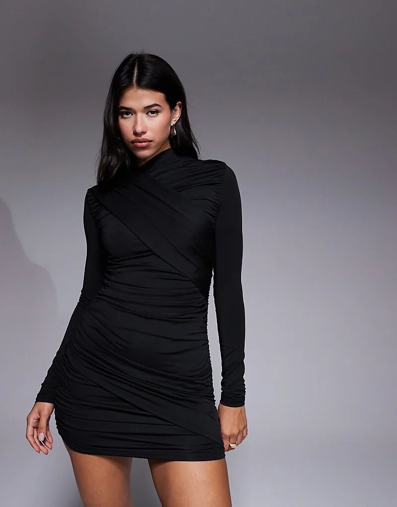 

Мини-платье Miss Me со скульптурными деталями на груди и юбке Ruched & Ready, черное