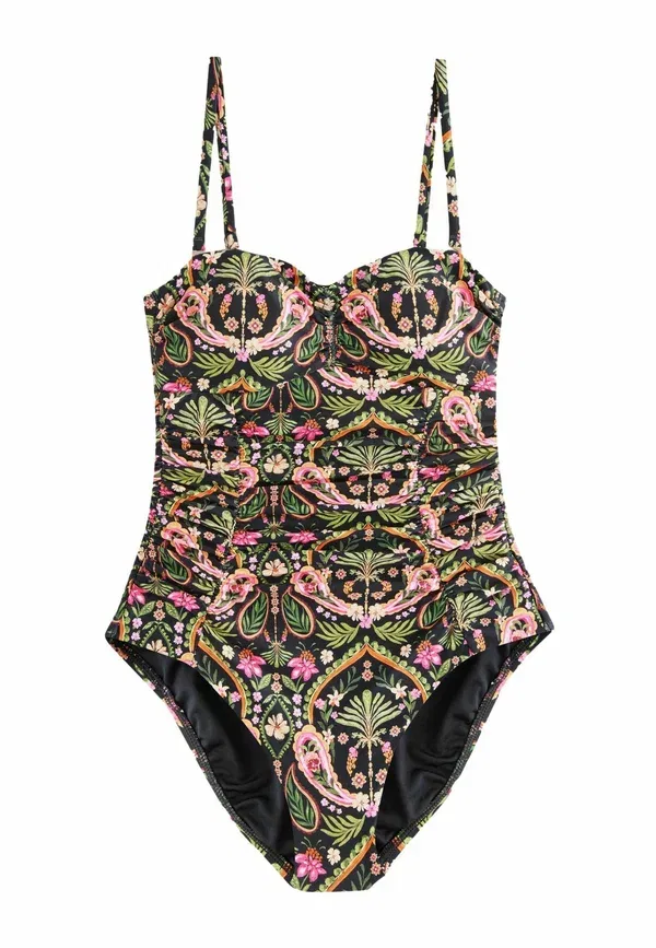 Купальник слитный Next, black pink paisley, черный с розовым пейсли