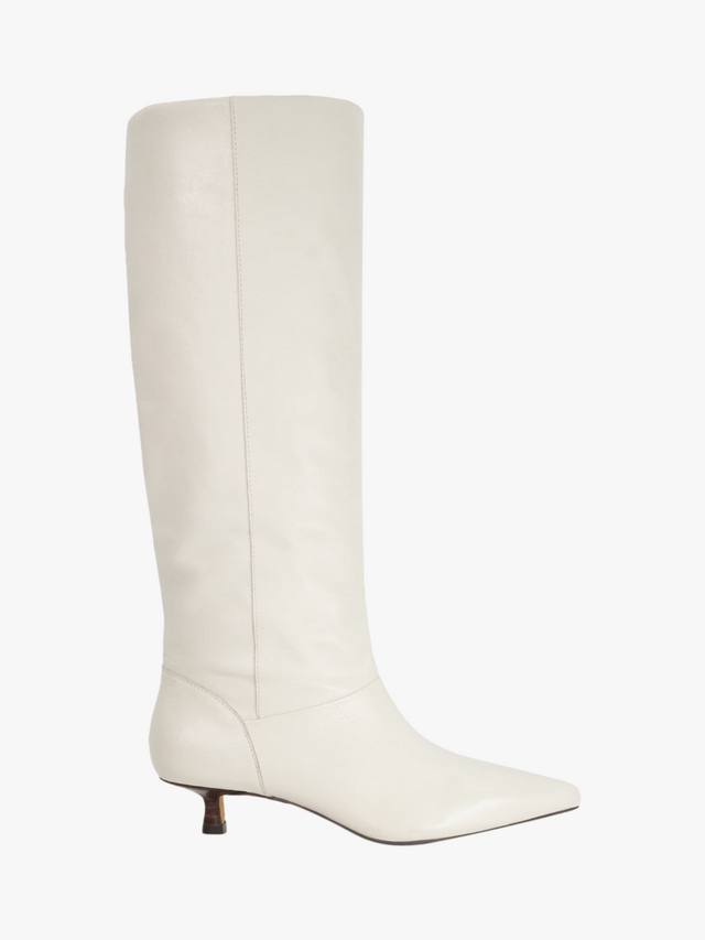 Ботинки Sloan Kitten Heel до колена из кожи Dune London, Ecru