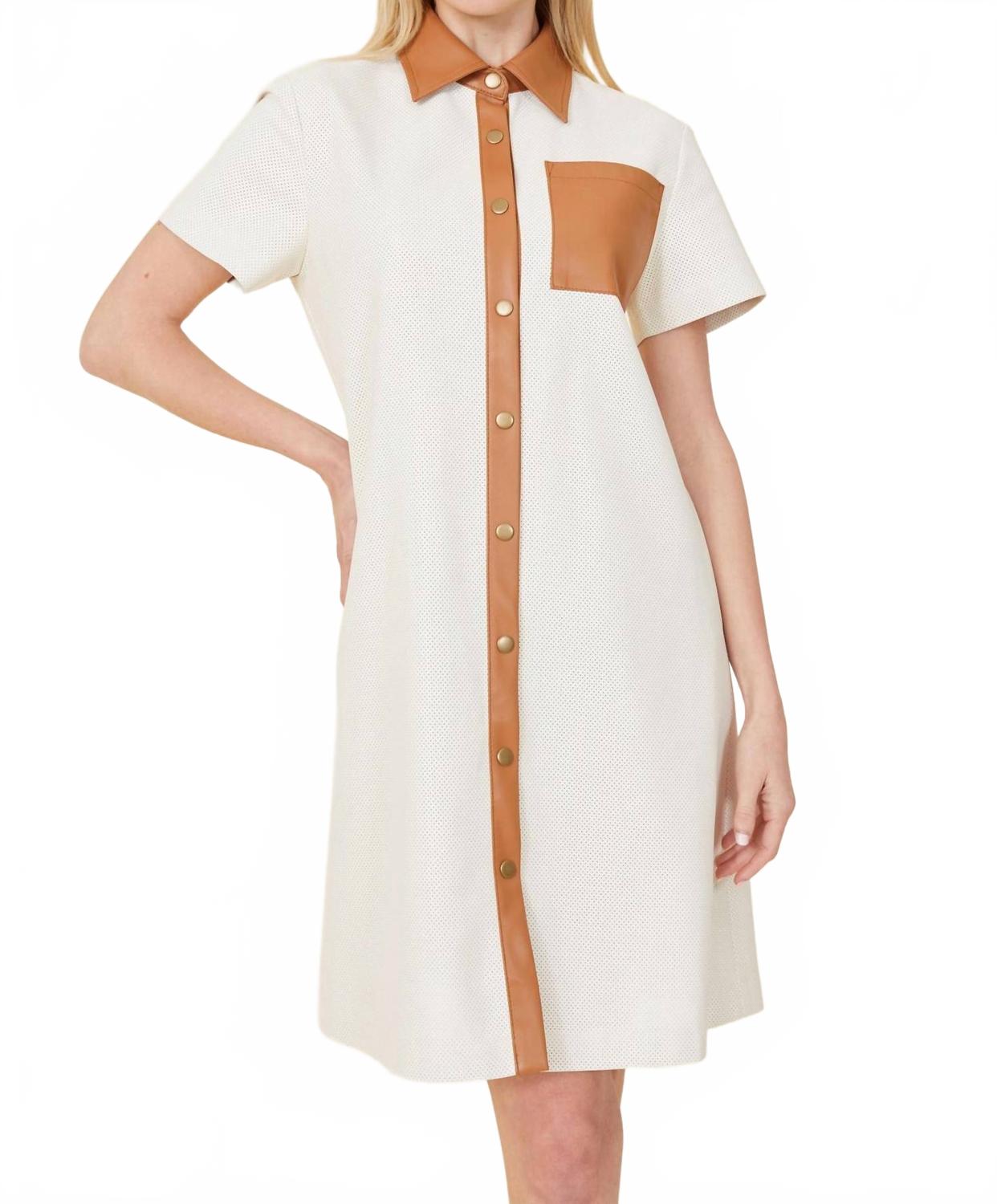 

Платье из веганской кожи с перфорацией и короткими рукавами в кремово-коричневом цвете Dolce Cabo, кремовый/коричневый