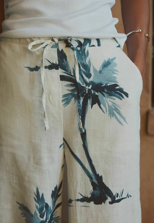 Брюки с широкими штанинами, крой для высоких людей Next, Ecru Navy Palm Print — фото 4