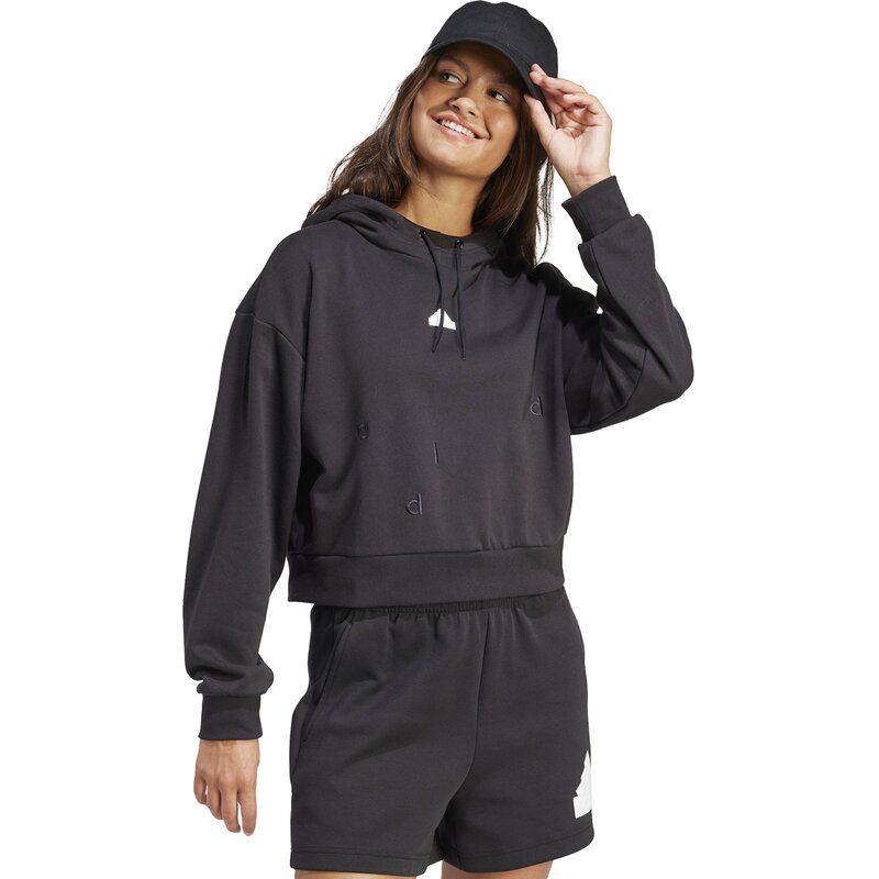 Толстовка с капюшоном, вышитая, французский трикотаж, укороченный Adidas, черный — фото 2