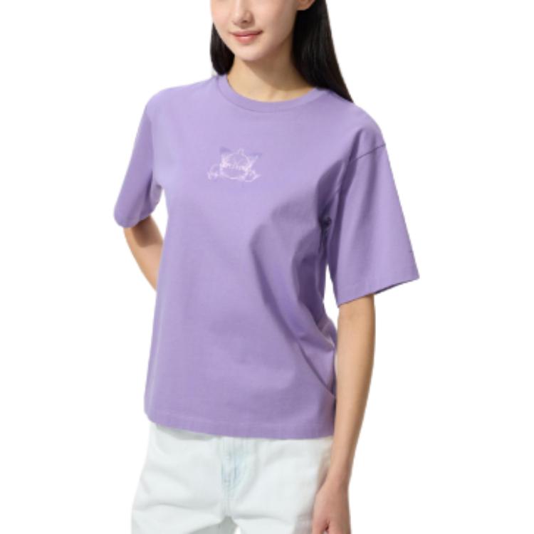 

UNIQLO Футболка с каплевидным вырезом POP MART женская purple