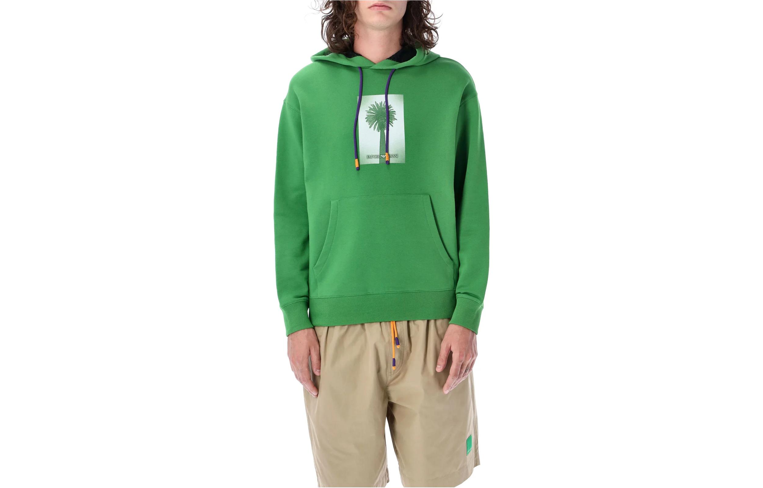 

Графическая худи с принтом и шнурком EMPORIO ARMANI, зелёная