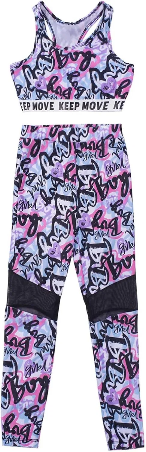 Детский спортивный костюм с принтом, winying, топ+леггинсы, Pink Graffiti — фото 3