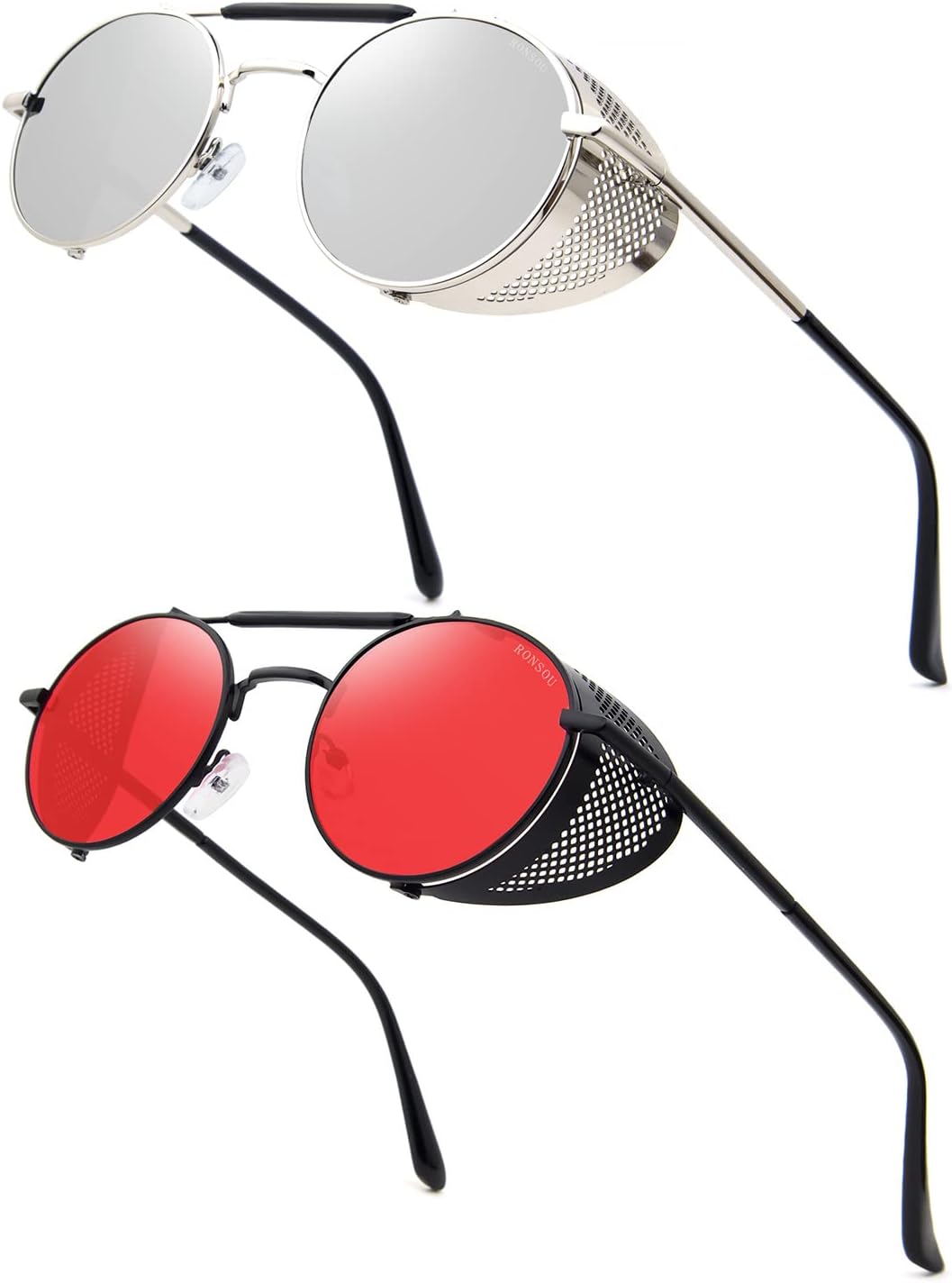 

Солнцезащитные очки RONSOU в стиле стимпанк, круглые, винтажные, поляризованные, ретро, ​​защита UV400, металлическая оправа, A9 2pcs Silver Frame Silver Lens + Black Frame Red Lens(both Non Polarized)