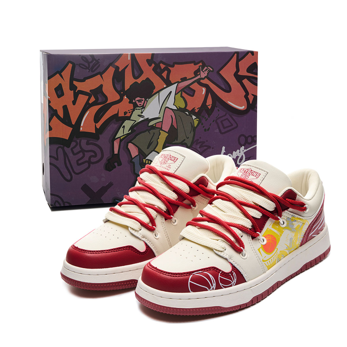 

Низкие кеды для скейтбординга унисекс LAZY BONS, бежевый красный