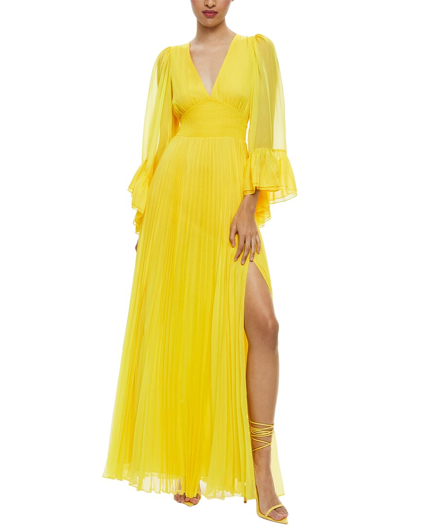

Alice + olivia Selene Глубокое V-образное плиссированное макси-платье, желтый