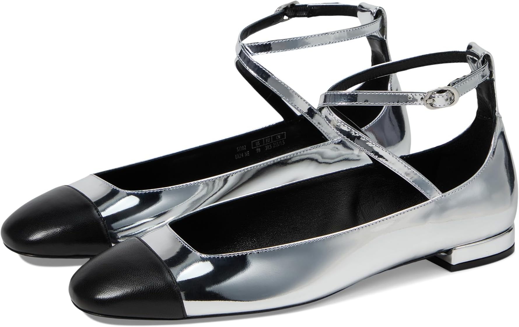 Балетки Stuart Weitzman Eden Strap Flat, цвет Silver/Black