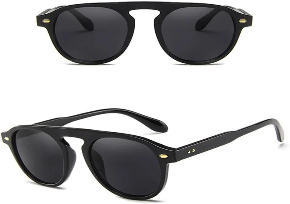 

Винтажные круглые ретро-солнцезащитные очки для мужчин и женщин, элегантные очки, модные очки с заклепками, защита от ультрафиолета UV400 KTUCN, Black Grey