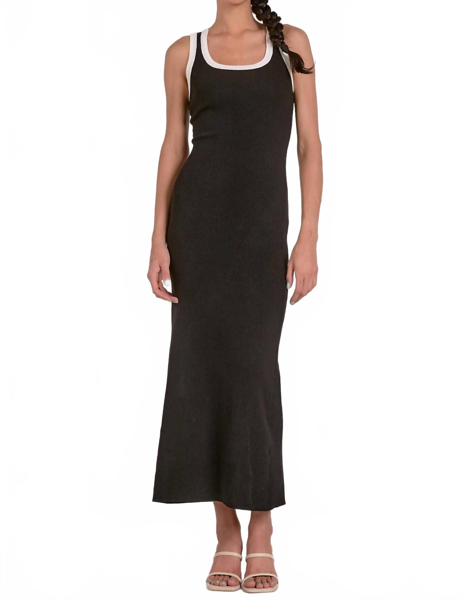 

Черное макси-платье с контрастной отделкой ELAN