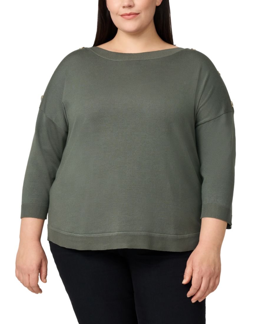 

Свитер большого размера с пуговицами и приспущенными плечами Melissa Paige, Dry Oregano