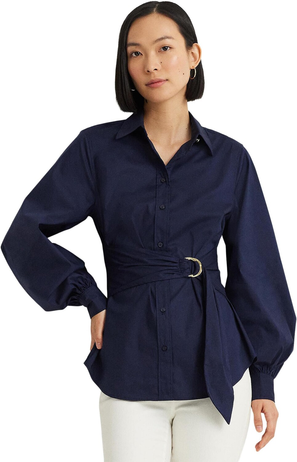 

Рубашка Lauren Ralph Lauren Tie Front Cotton-Blend Shirt, цвет Refined Navy