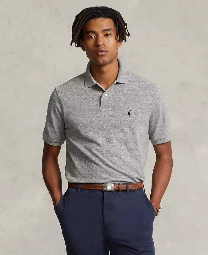 

Мужская поло Custom Slim Fit с сетчатой тканью Polo Ralph Lauren, серый