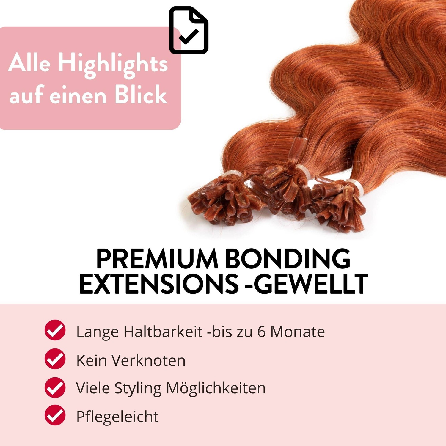Накладные волосы bonding extensions premium echthaar #8/43 hellblond rot-gold 0,8g Hair2Heart, количество 25 шт. — фото 3