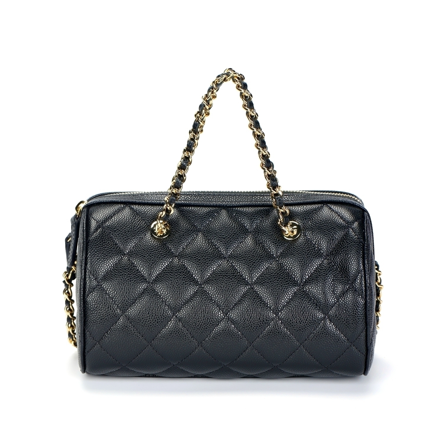 CHANEL Женская черная сумка через плечо из зерненой телячьей кожи с золотистой фурнитурой — фото 3