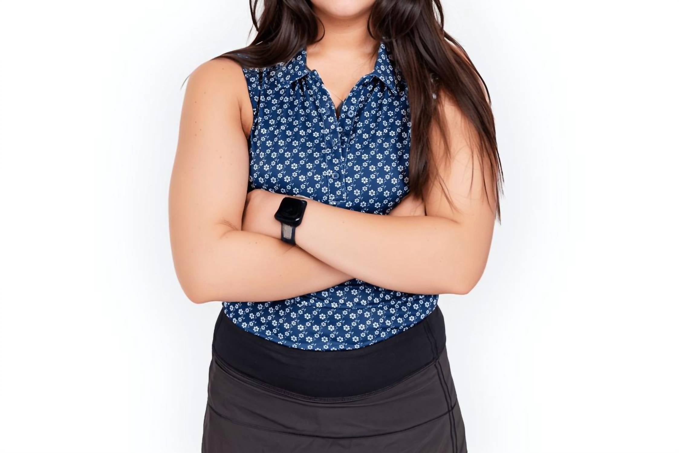 

Синий поло без рукавов с цветочным принтом 2Putt