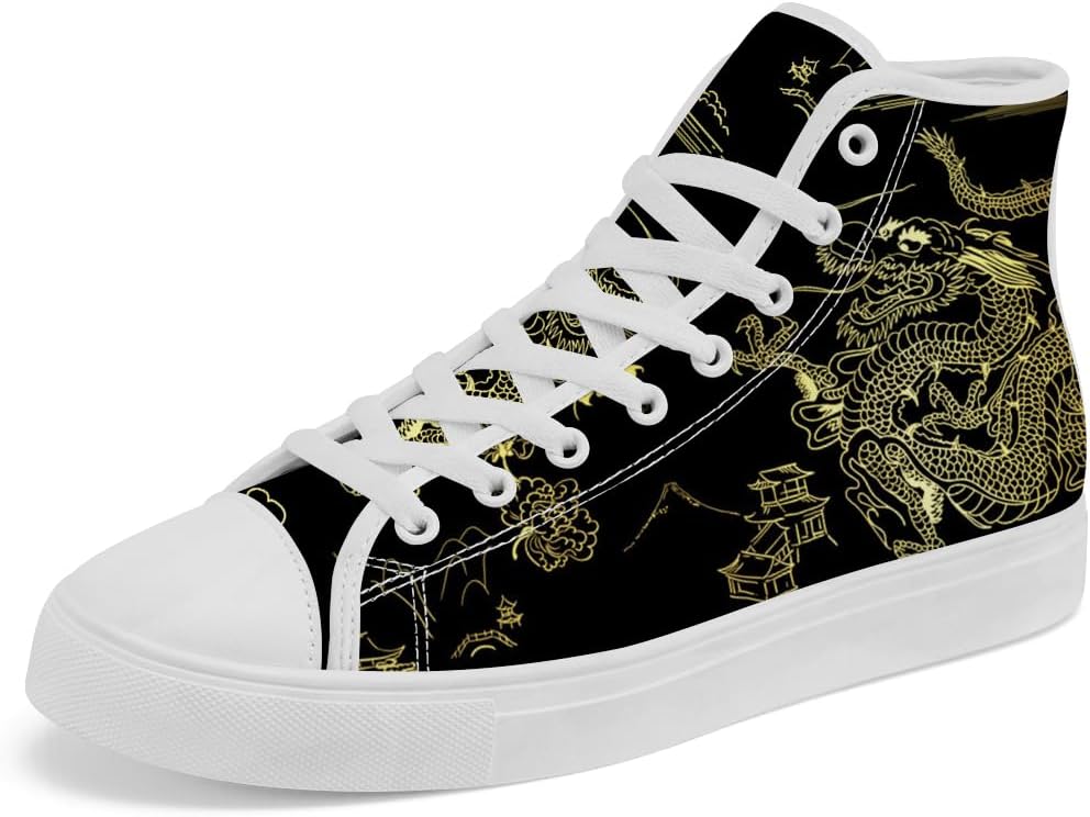 

Кеды на высокой подошве Dragon из холща, высокие кроссовки с шнуровкой, повседневная обувь для мужчин и женщин Chebing, черный/золотой