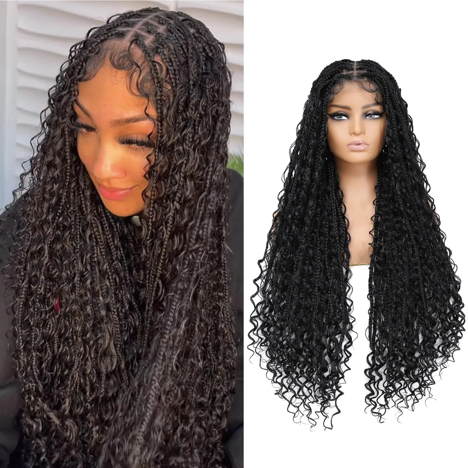 Парик Boho Box Braid Knotless Goddess Locs с кудрявыми концами, синтетический, черный, 91 см Humistwbiu, 1B(Boho Box)