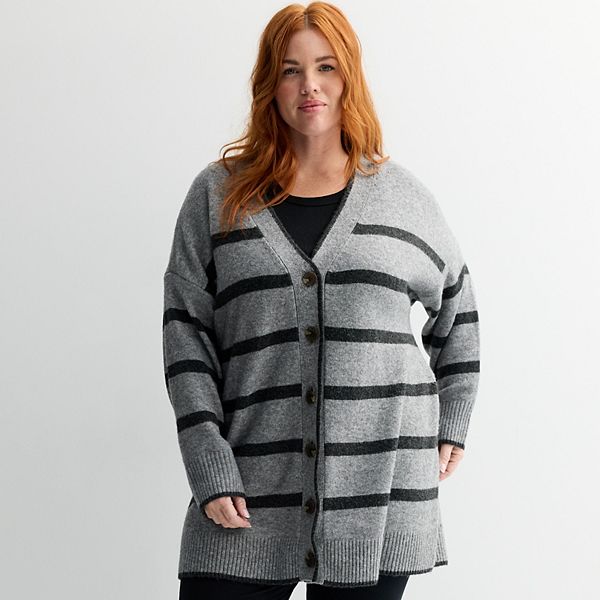 

Поло кардиган-туника Plus size Sonoma Goods For Life, Grey Black Stripe