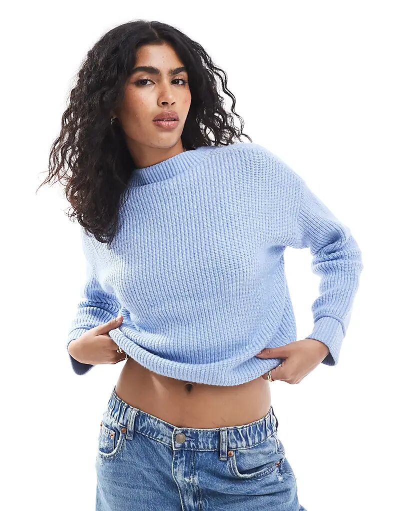 

Вязаный джемпер с ребристым швом светло-голубого цвета Pull&Bear