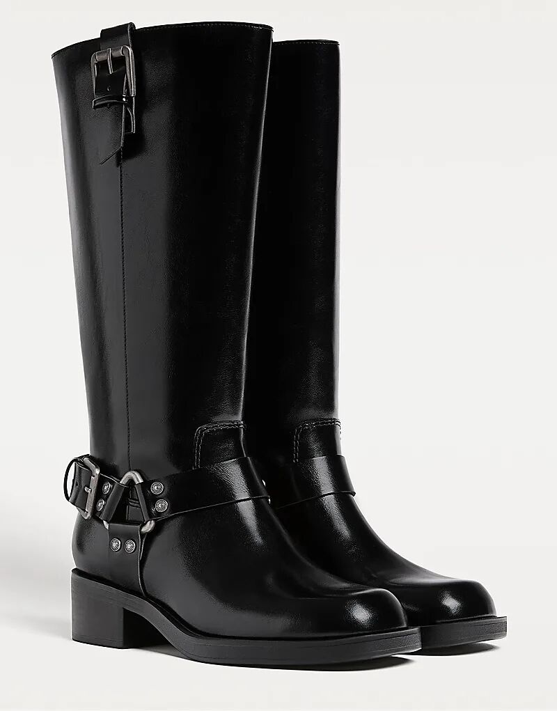 Ботинки Stradivarius Flat с потертостями и пряжками черного цвета