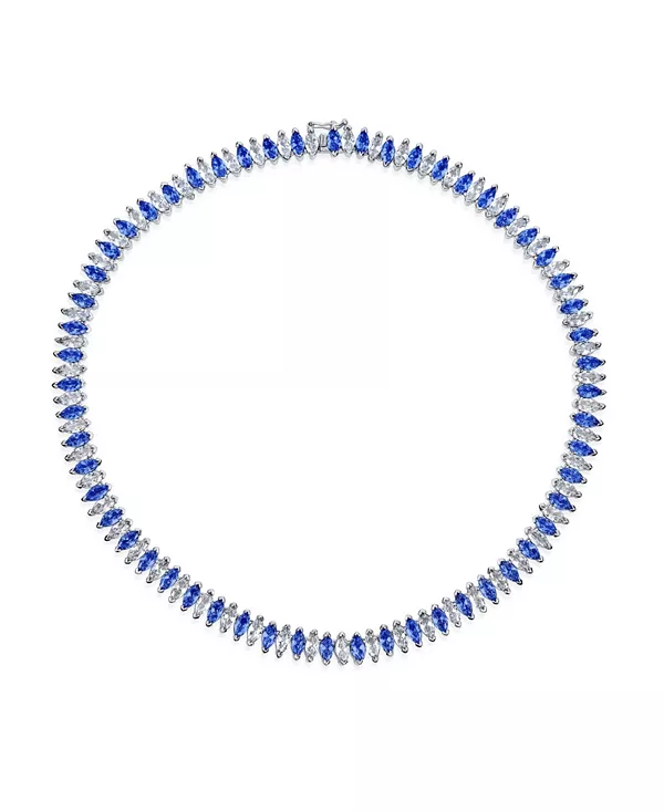 

Ожерелье для тенниса в стиле ар-деко для праздника, дня, вечеринки, синего, прозрачного, белого цвета с кубическим цирконием, огранки «маркиз», торжественного случая, выпускного, серебра, позолоты Bling Jewelry, blue