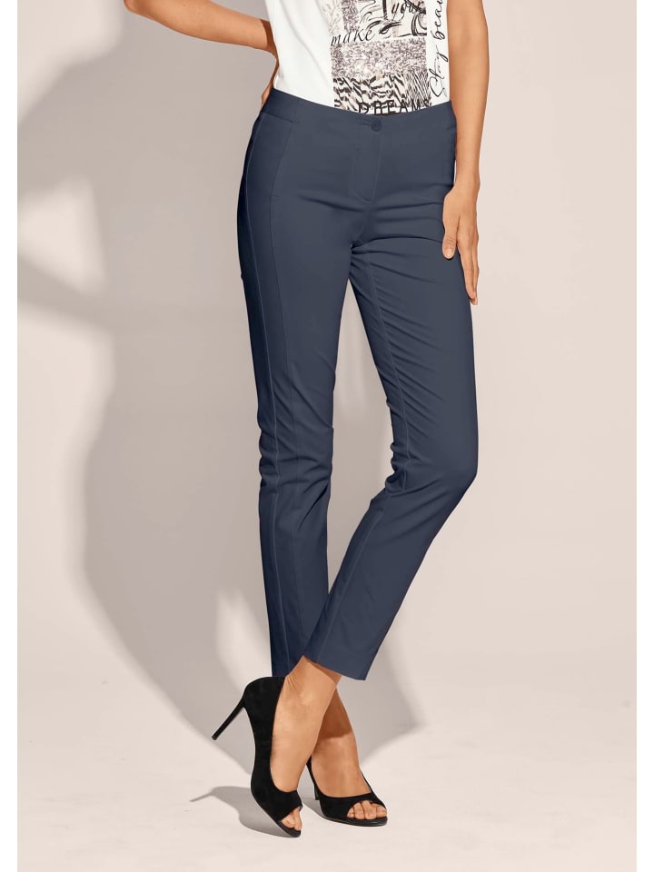 

MADELEINE Узкие эластичные брюки в клетку темно-синего цвета