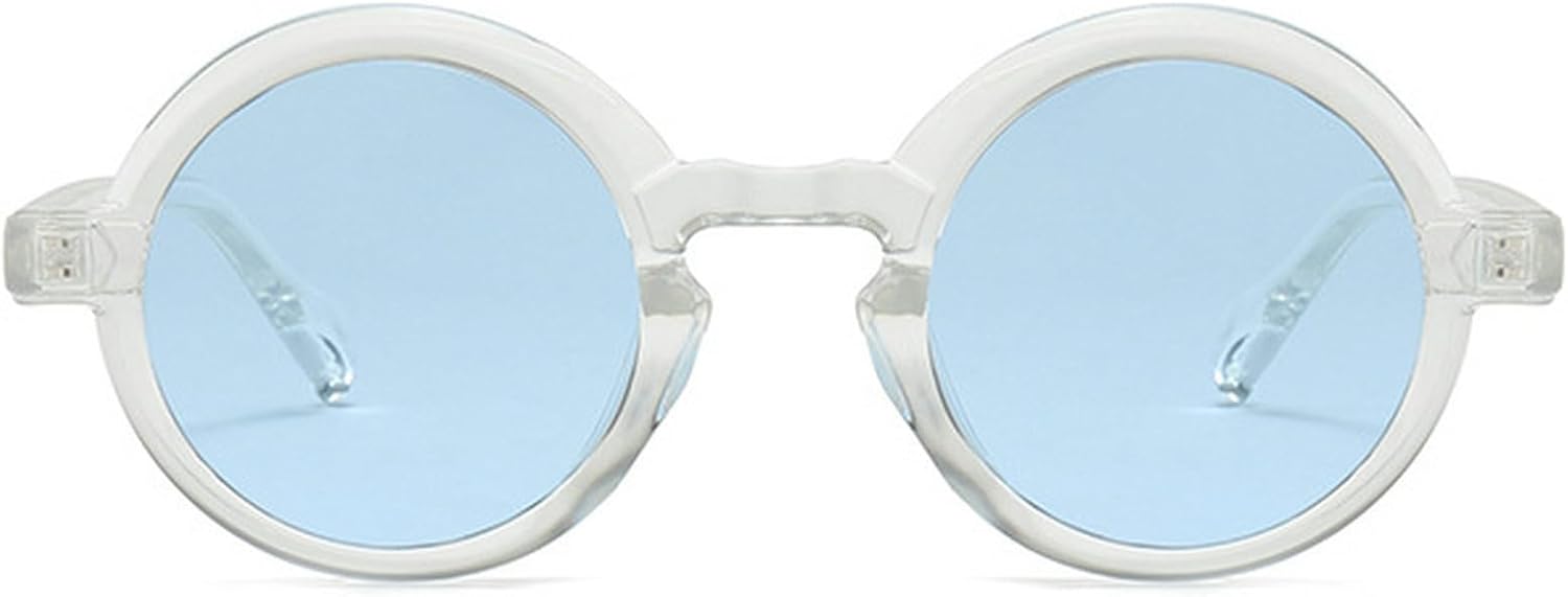 

Ретро маленькие круглые солнцезащитные очки для женщин, модные сине-зеленые линзы, защита от УФ-излучения UV400, модные панк-солнцезащитные очки для мужчин mincl, Clear Blue