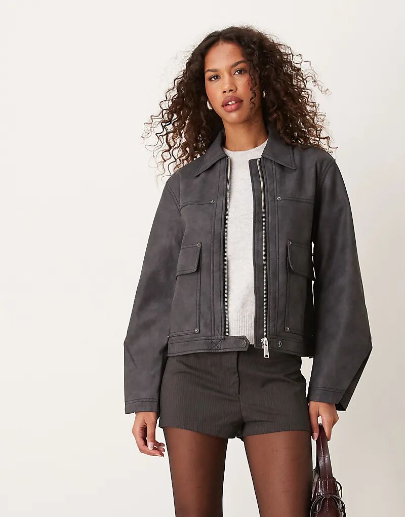

Куртка из искусственной кожи winnie в цвете древесный уголь Free People