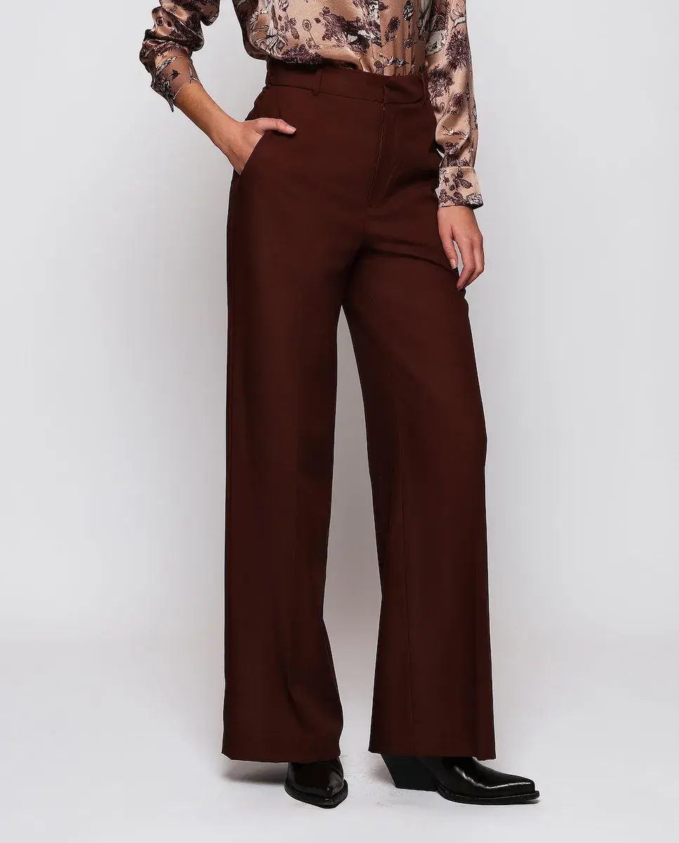 

Женские прямые брюки из шерсти с петлями для ремня Mirto, коричневый