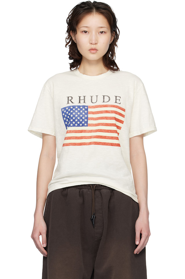 

Rhude Футболка Off-White с изображением флага США, выполненная в технике фактурной ткани