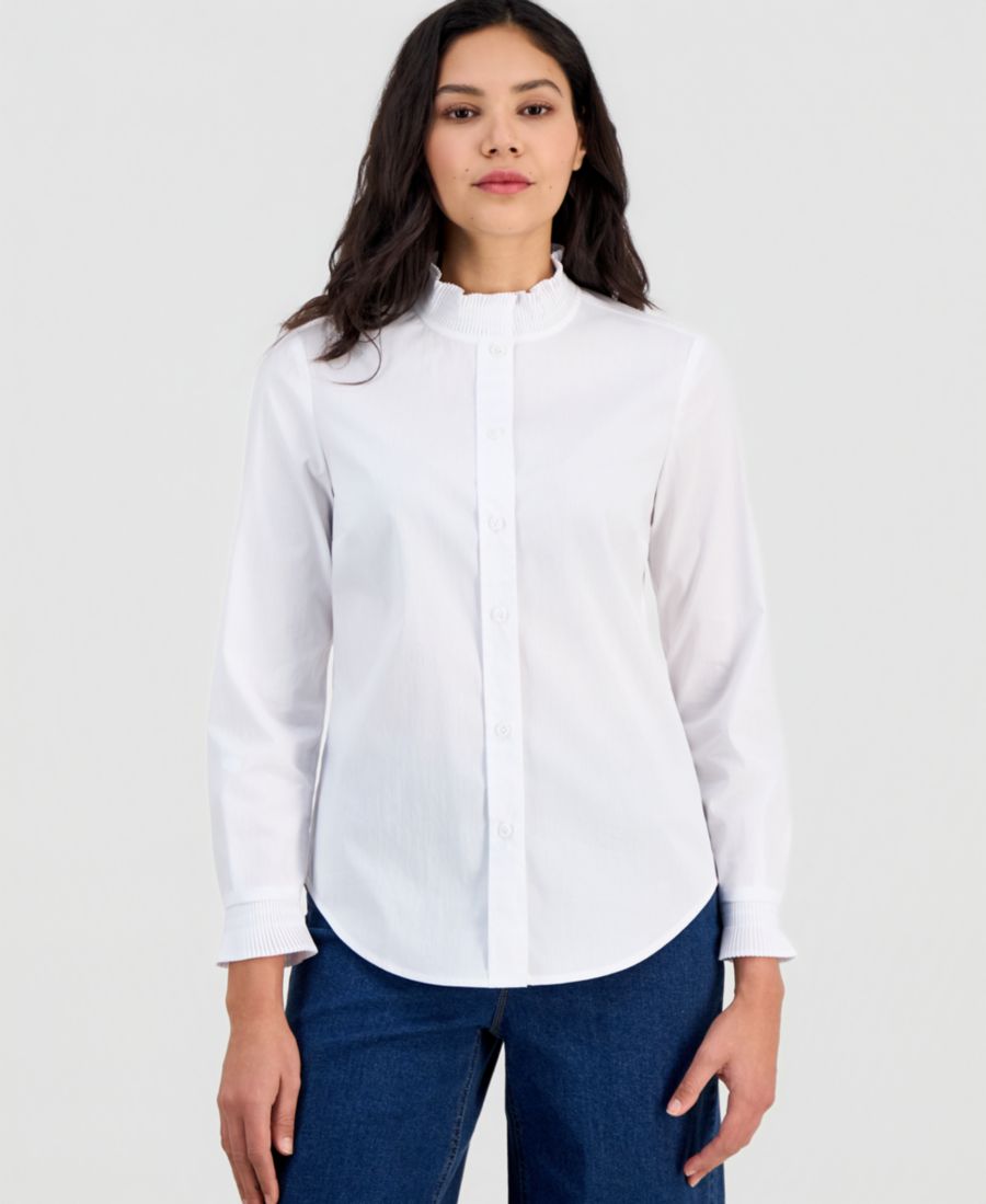 

Женская рубашка с плиссированной отделкой и пуговицами Anne Klein, Bright White