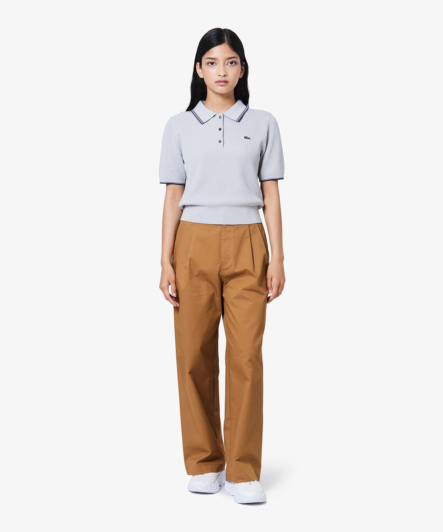 Брюки женские LACOSTE Широкие с двойными складками, Camel