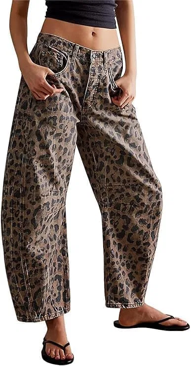 Джинсы с цветочным принтом, Leopard Print-b