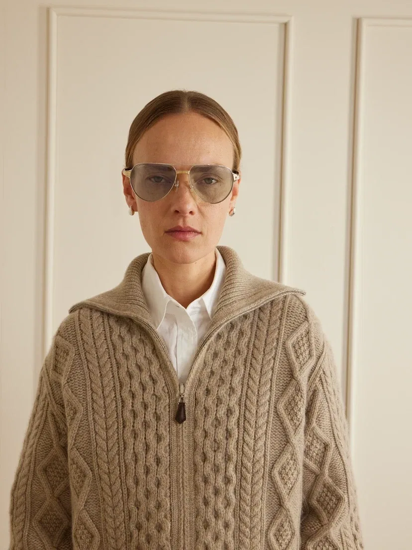 Солнцезащитные очки Santos de Cartier авиатор из золотистого и серебристого металла Cartier Eyewear, серебряный — фото 2