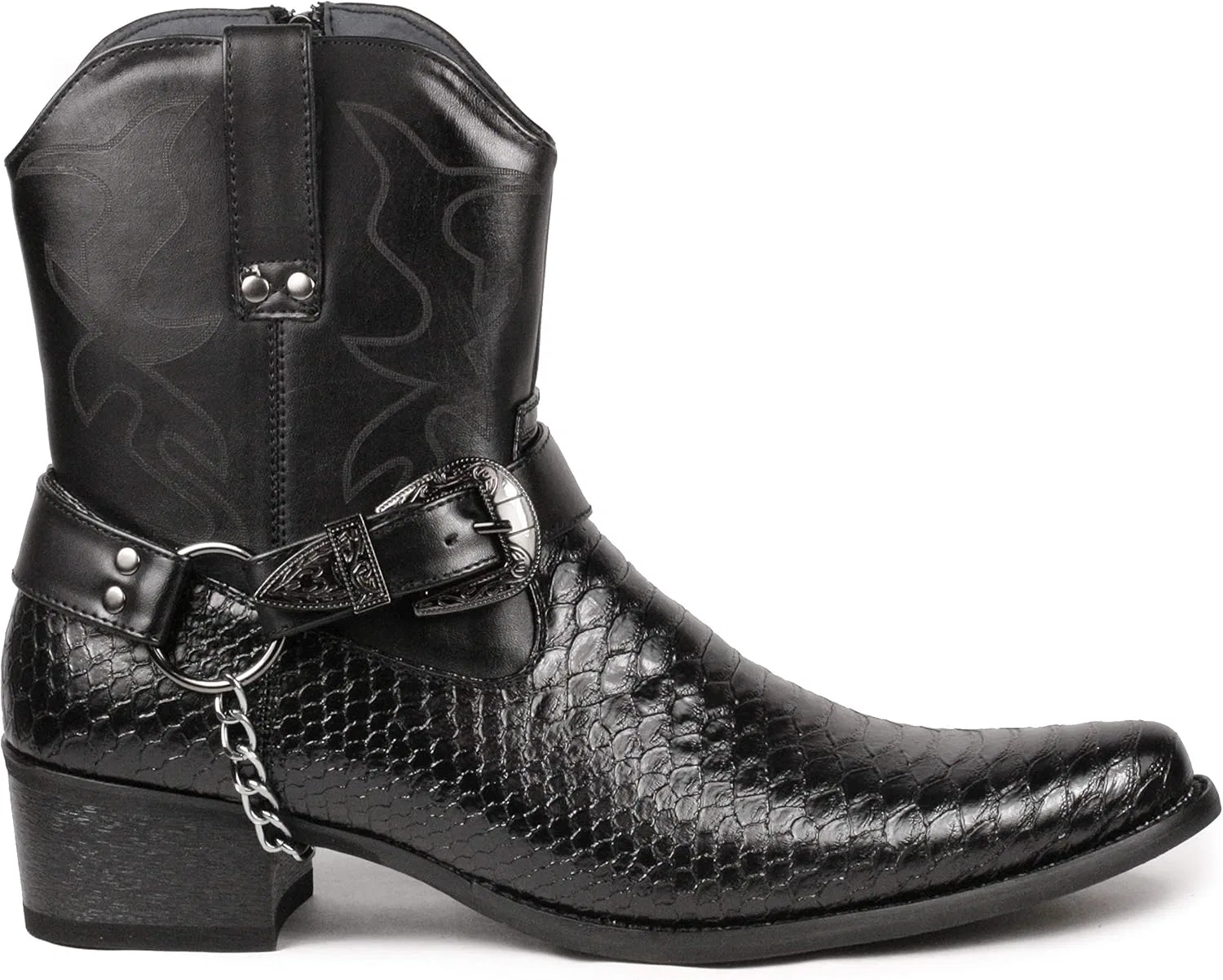 Мужские ковбойские ботинки Metrocharm Diego-01 с пряжкой и цепочкой, Black — фото 3