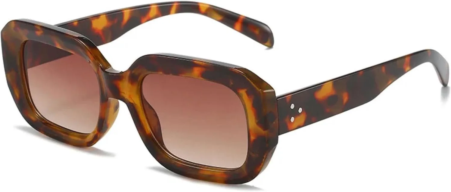 

Ретро-солнцезащитные очки Polygon с градиентным переходом цвета, защита от УФ-излучения UV400, мужские солнцезащитные очки с заклепками TVTBBVV, Leopard Tea Gradient