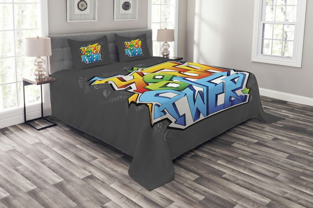 

Молодежный комплект покрывала ABAKUHAUS, молодежная сетка Graffiti Art, комплект с моющимися наволочками, для односпальных кроватей 264 x 220 см, разноцветный
