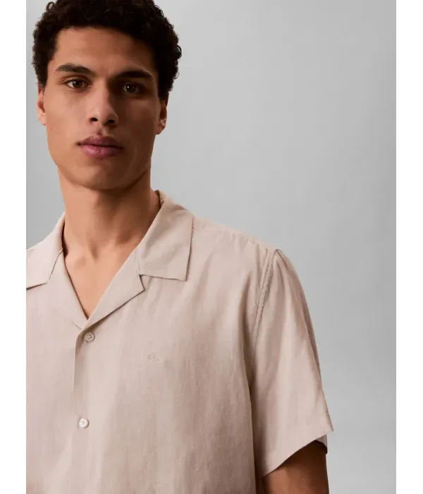Льняная рубашка classic fit Calvin Klein, бежевый — фото 4