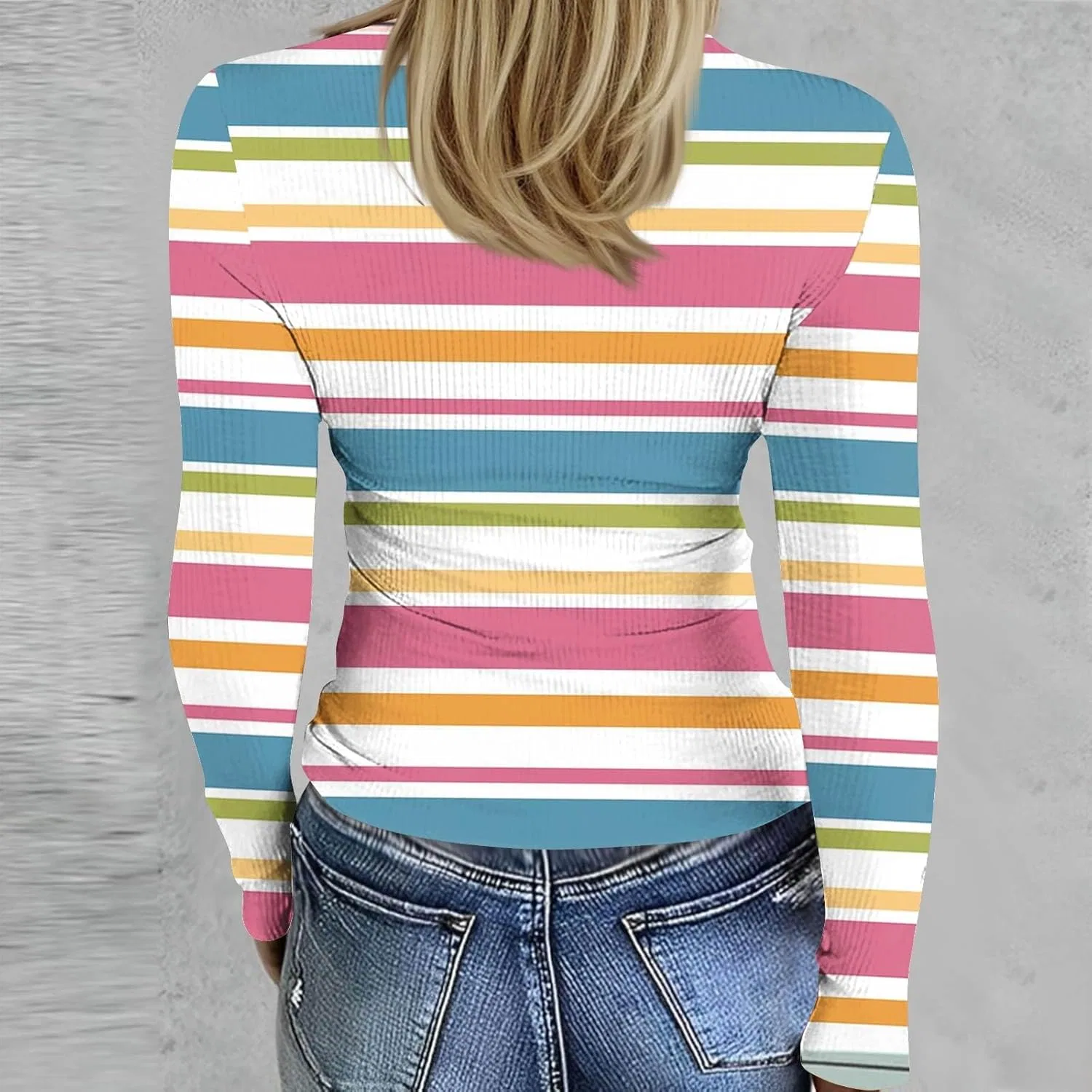Женская футболка с длинным рукавом, полоска, Hot Pink, размерная линейка S-XXL — фото 3