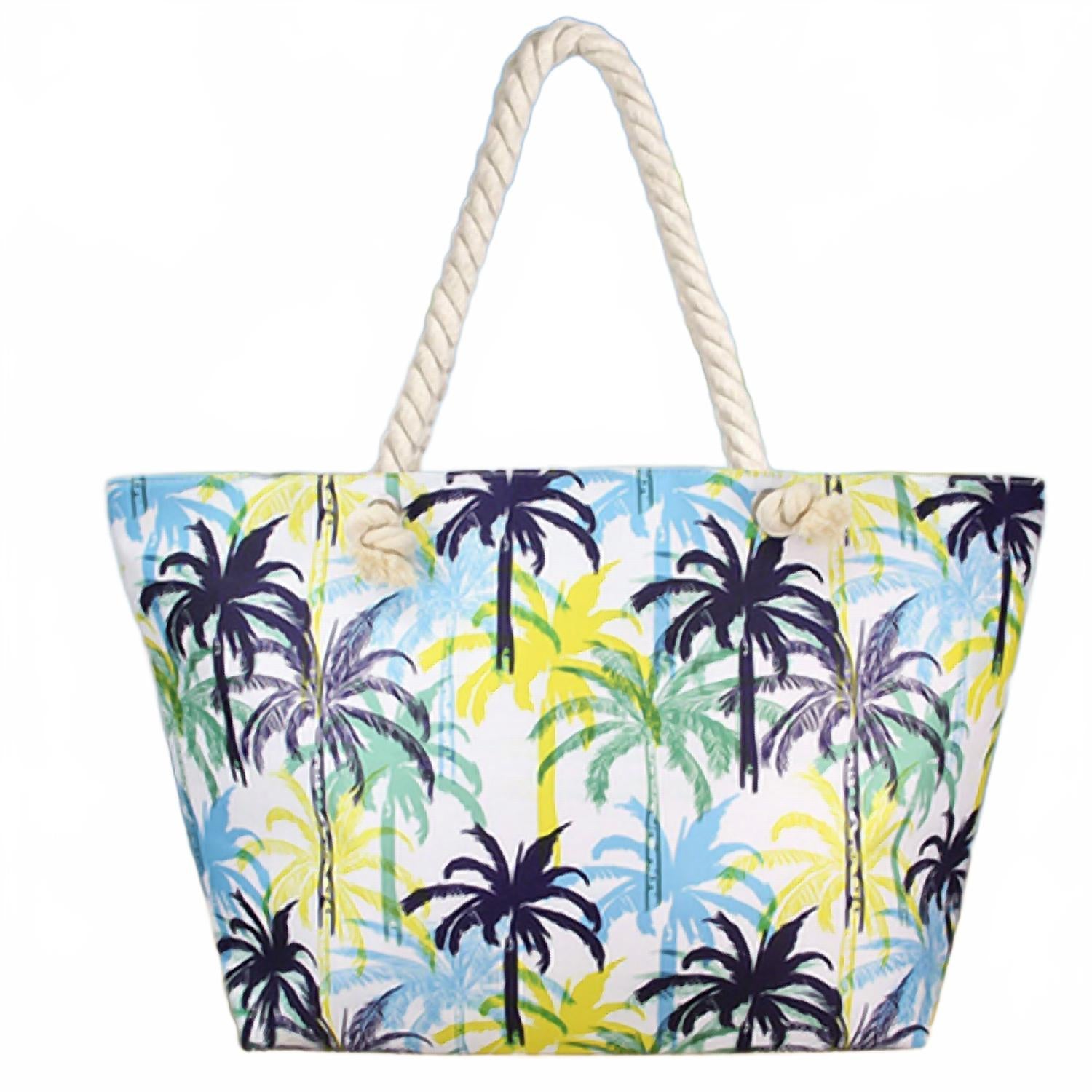 

Женская пляжная сумка-шопер с тропическим принтом пальм в голубом цвете Hana