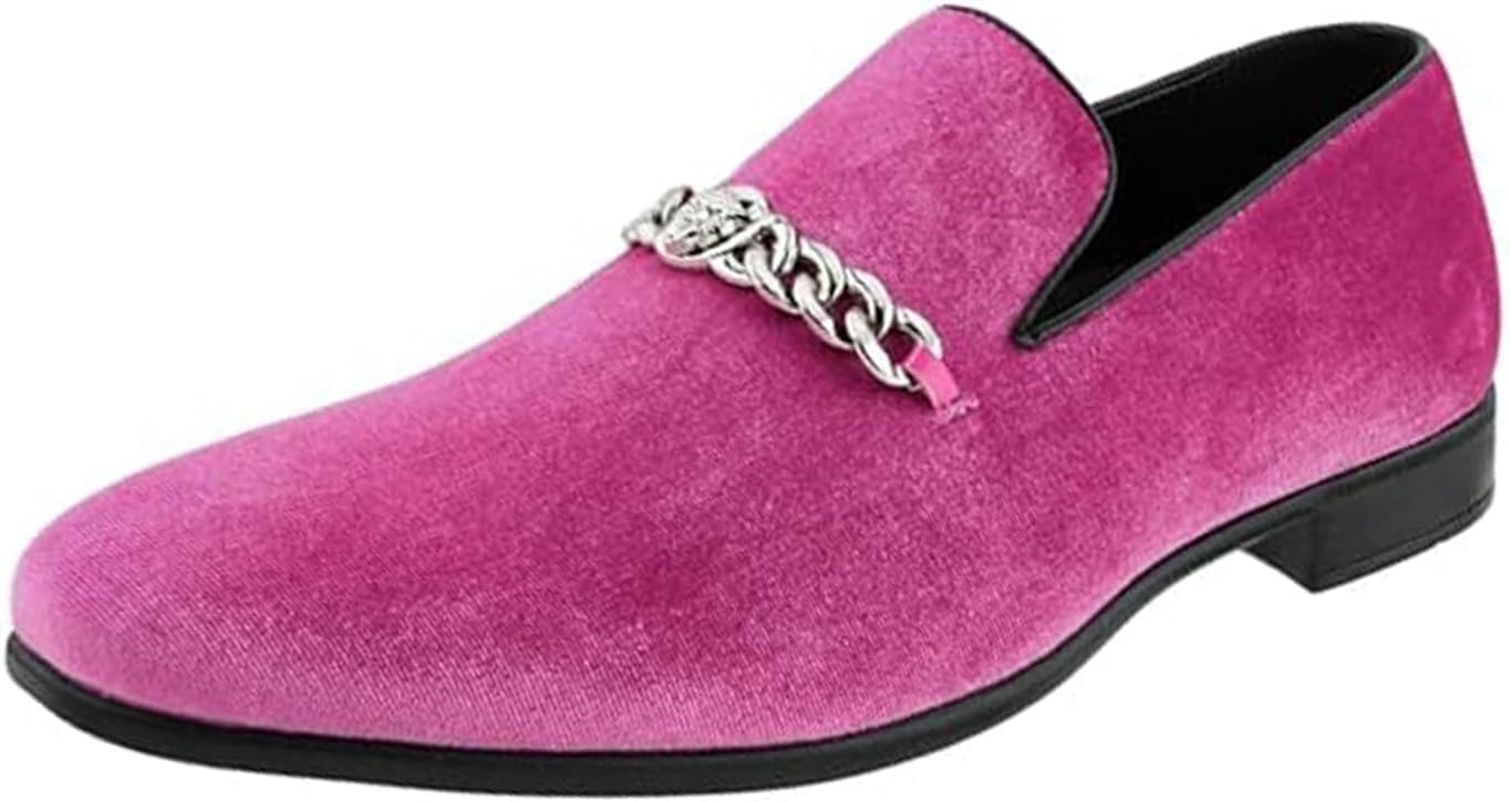 

Мужские лоферы Amali Velvet Slip-On с львиным декором, тапочки для смокинга, лоферы с металлической цепочкой, розовый