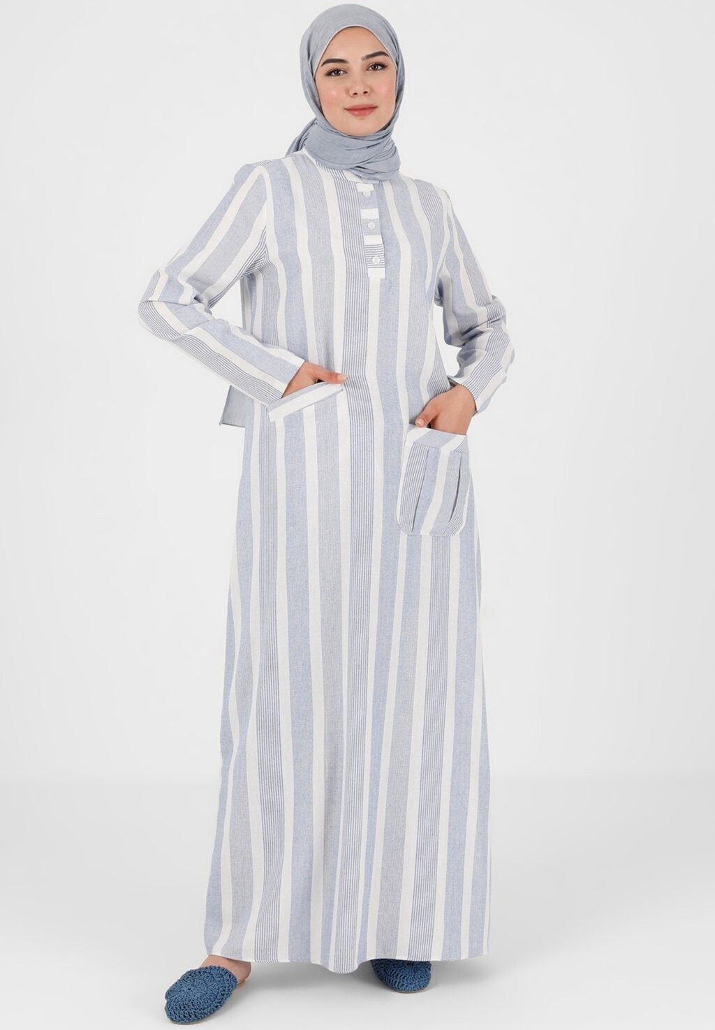 

Платье макси POCKET DETAILED STRIPED MODEST TAVIN Modanisa, темно-синий