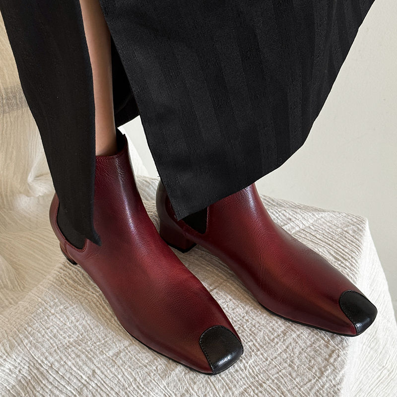 Yeezyy Reezy Бордовые женские короткие челси на каблуке 3 см, цвет Burgundy — фото 2