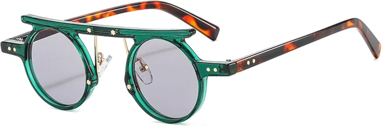 

Маленькие круглые солнцезащитные очки в стиле панк для мужчин и женщин, с градиентными линзами, цветные, с защитой от УФ-излучения UV400, прозрачные DSVIGF, Leopardgreen Grey