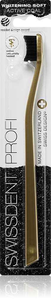 

Отбеливающая золотая зубная щетка с активированным углем Swissdent, 1 шт